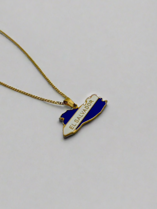 Close-up of El Salvador charm on gold chain – waterproof and tarnish-resistant