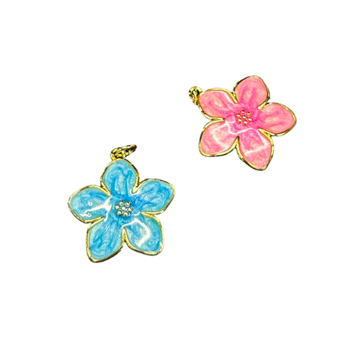 Flower Charm, Pink or Blue - Add to Custom Necklace or Bracelet