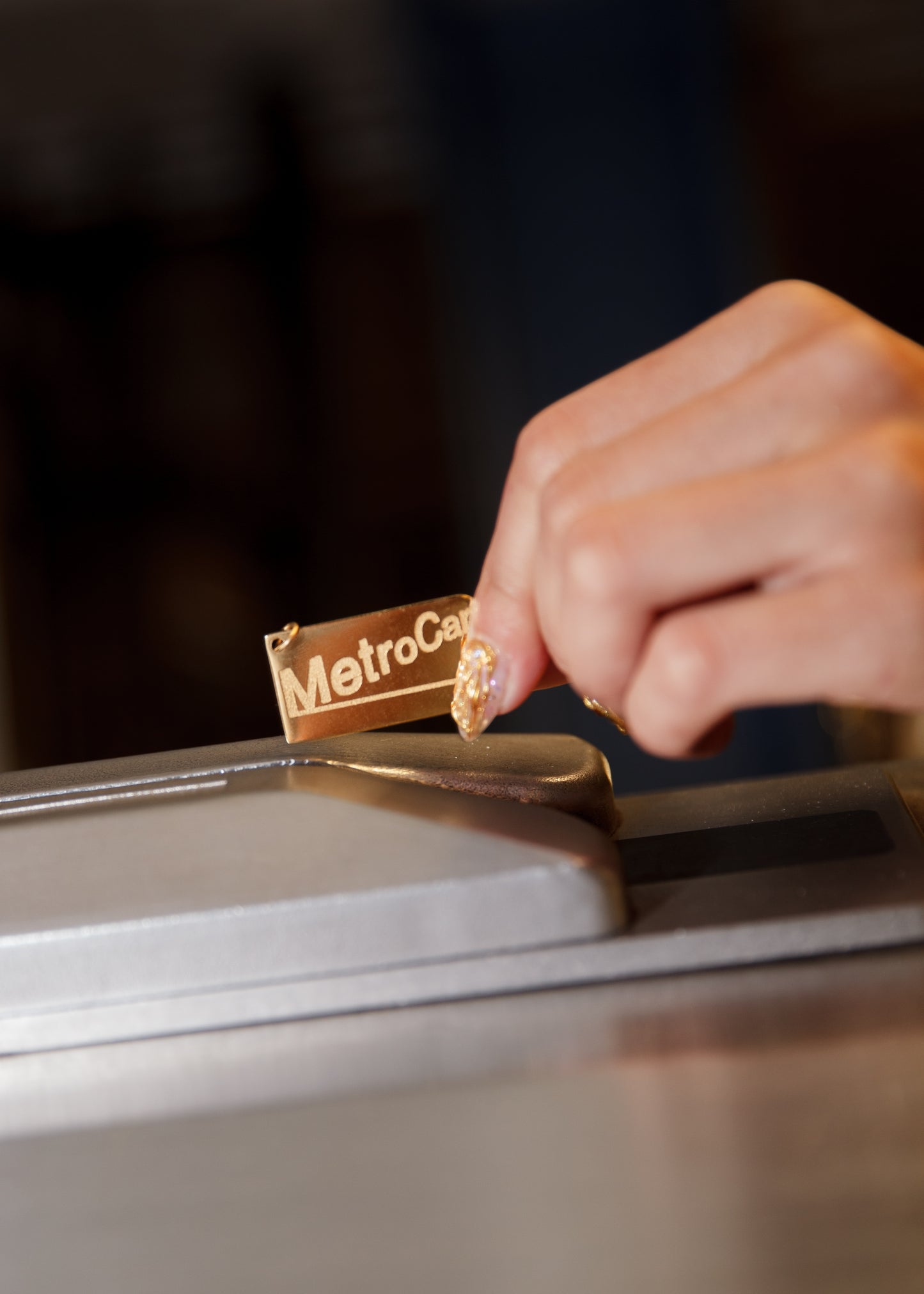 NYC MetroCard inspired gold pendant necklace non-tarnish jewelry