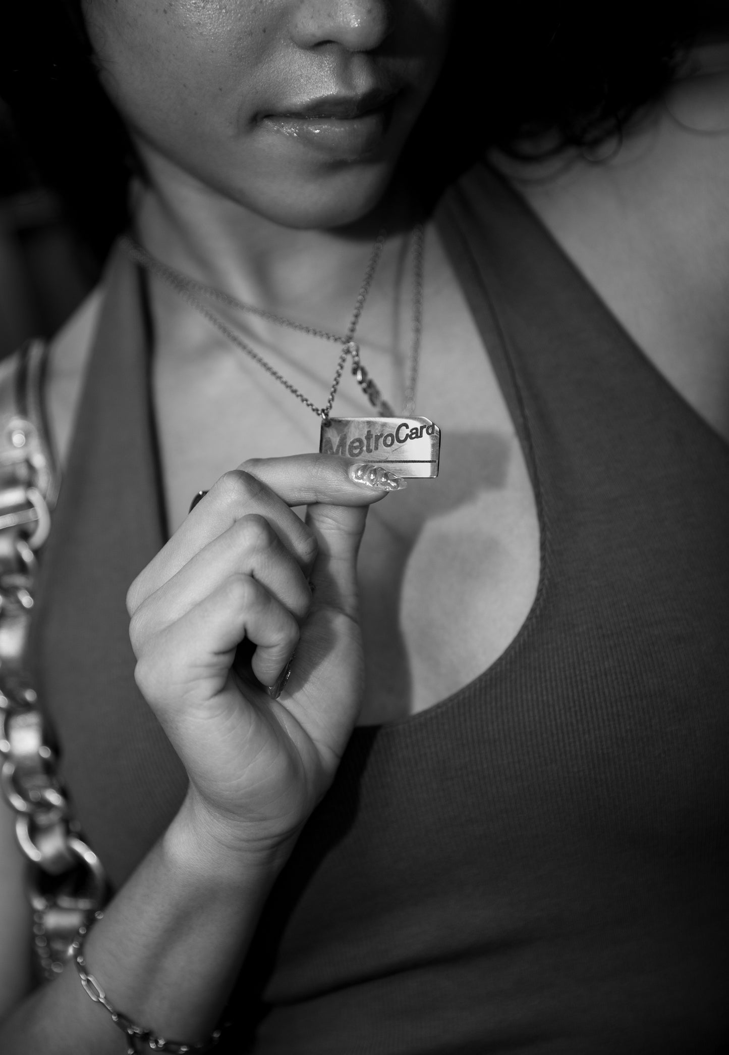 MetroCard pendant necklace stainless steel engraved NYC subway pendant
