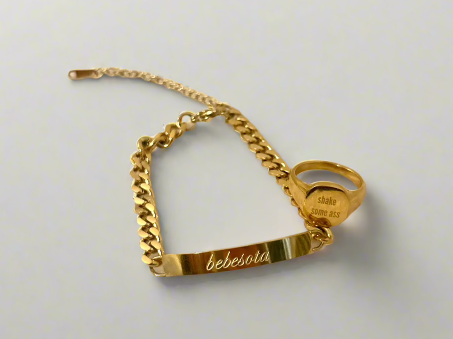 Close-up of Bebesota bracelet with 18K gold finish