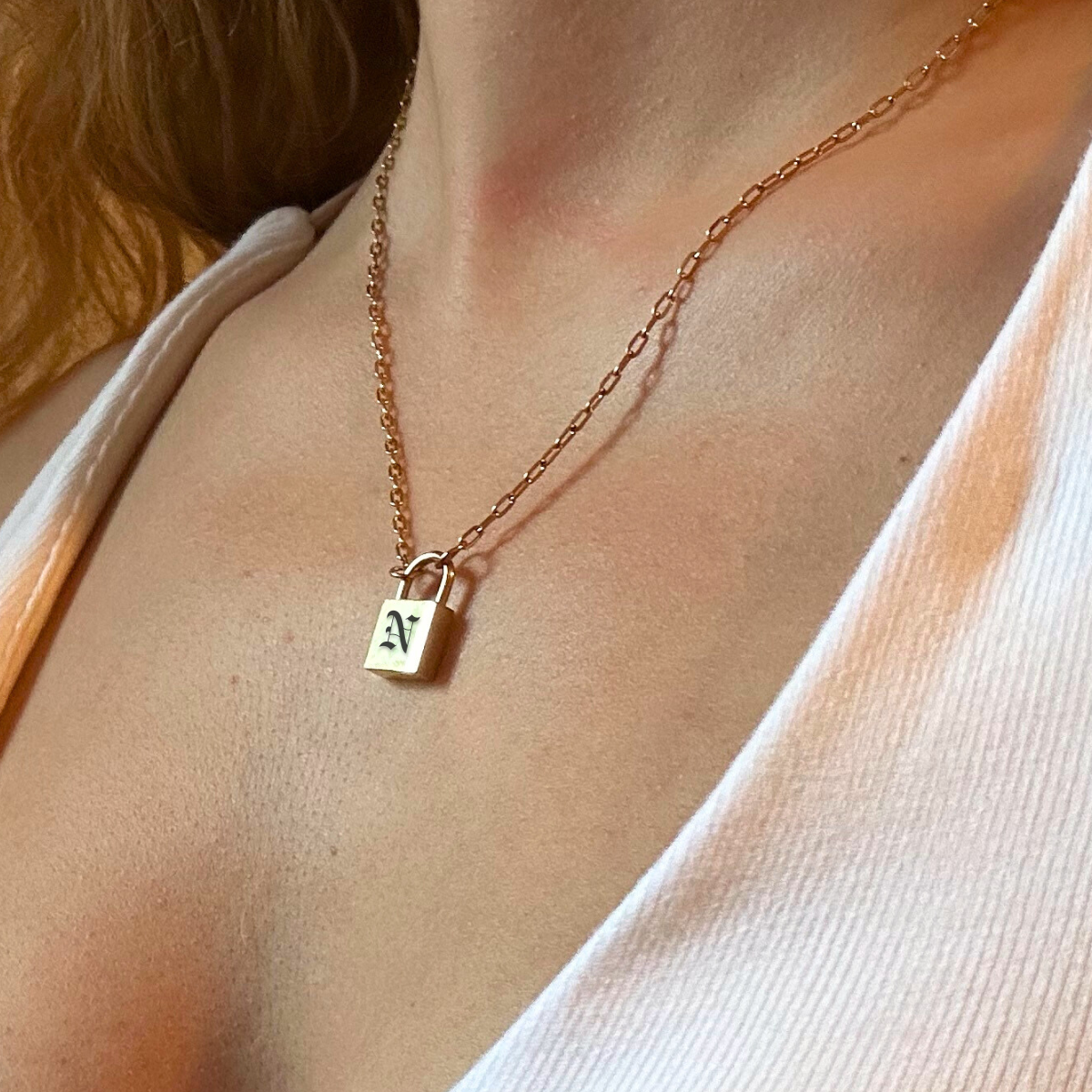 Small Lock Necklace, Engraved, Gold or Silver, Stainless Steel