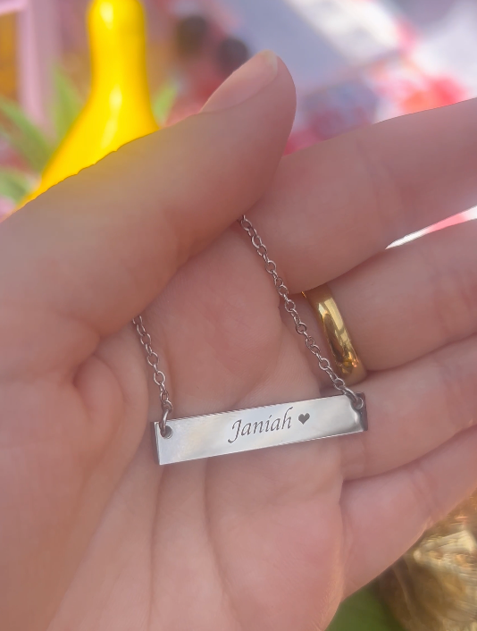 Engraved Bar Necklace, Gold or Silver, Stainless Steel