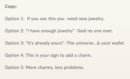 Text options for a jewelry message on a white background