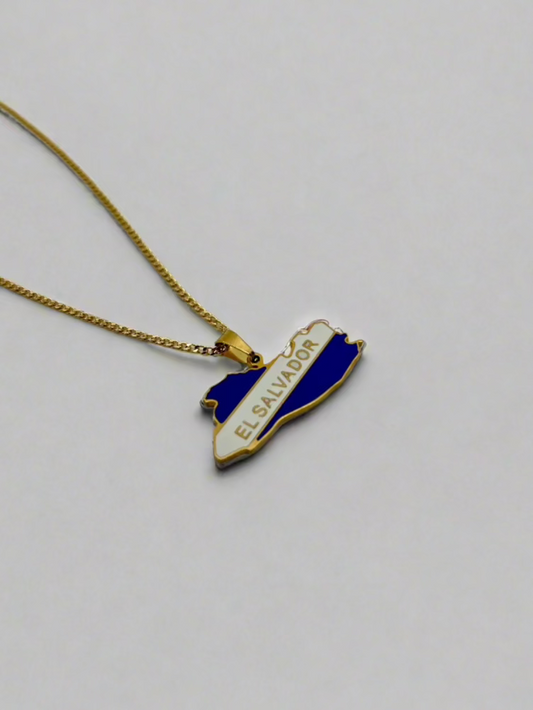 GOLD CHAIN WITH BLUE AND WHITE CHARM OF EL SALVADOR 