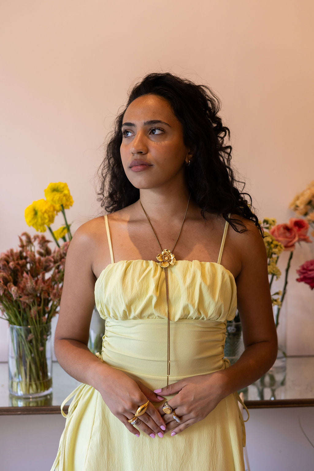 Bayahíbe Rose Bolo Tie Necklace | Gold or Silver Flower Pendant