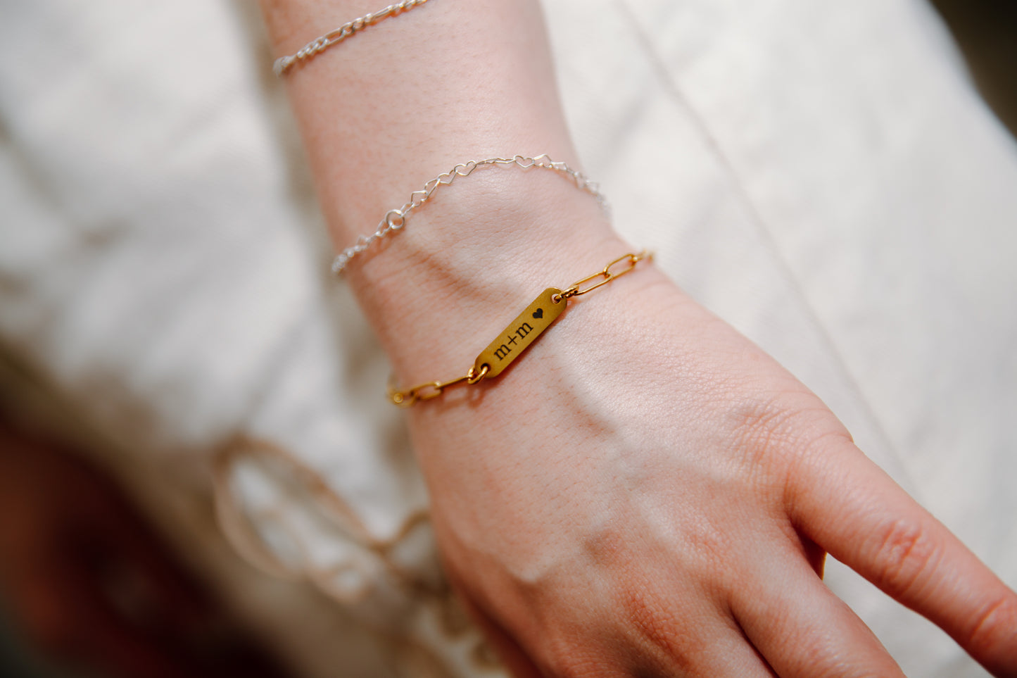 gold custom engraved paperclip bracelet