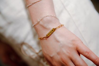 gold custom engraved paperclip bracelet