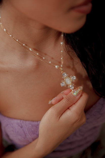 BOLD LARGE CRYSTAL CROSS NECKLACE THE SOURCED STUDIO