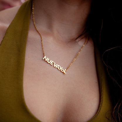 NUEVAYoL gold stainless steel necklace, New York statement jewelry