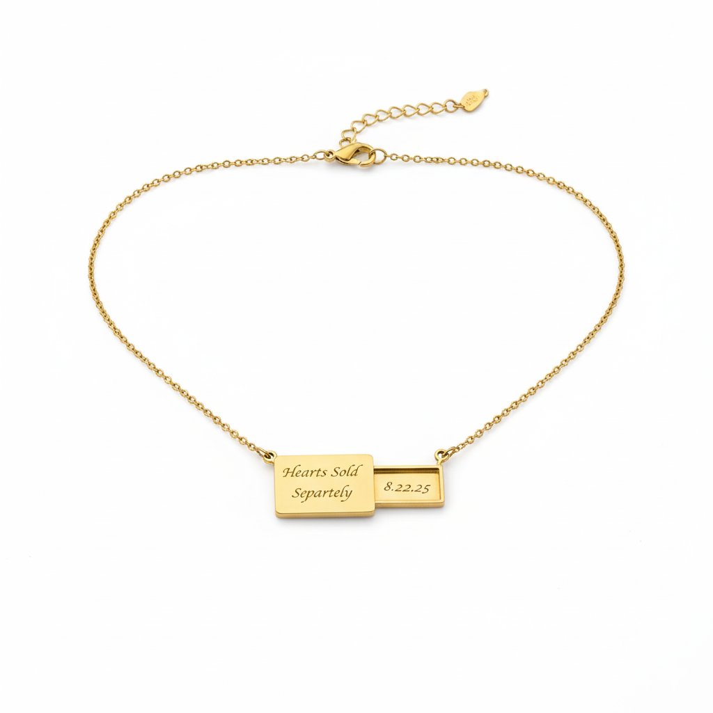 Postcard Necklace, Gold or Silver, Stainless Steel