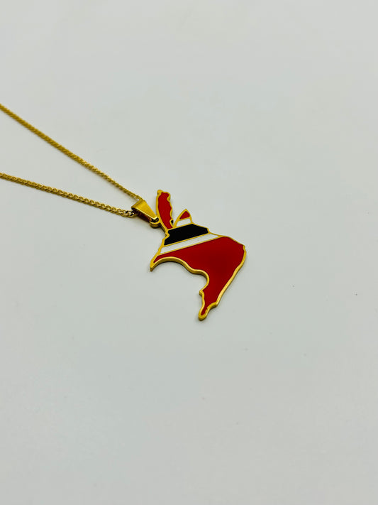 Close-up of gold Trini map necklace – stainless steel pendant