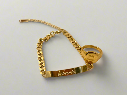 Close-up of Bebesota bracelet with 18K gold finish