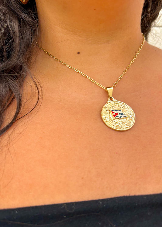 Tarnish-free Cuban map necklace in gold finish