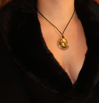 Gold circle charm on waxed cord necklace – adjustable and lightweight