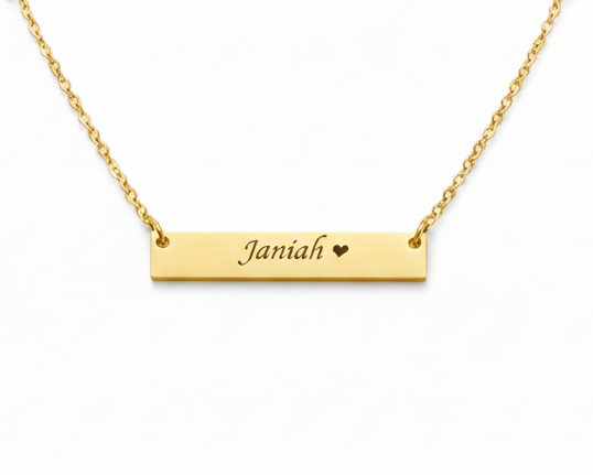 Engraved Bar Necklace, Gold or Silver, Stainless Steel