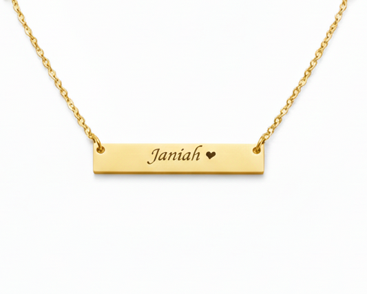 Engraved Bar Necklace, Gold or Silver, Stainless Steel