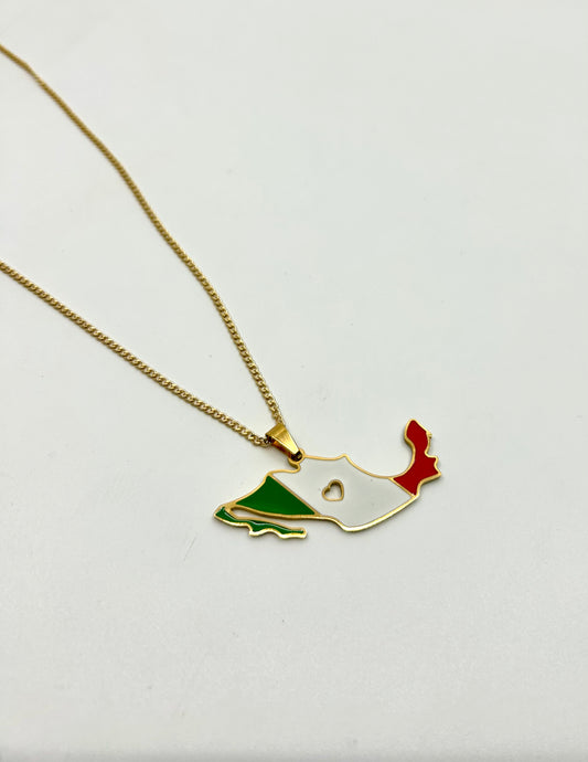 Close-up of gold Mexico necklace with engravable back