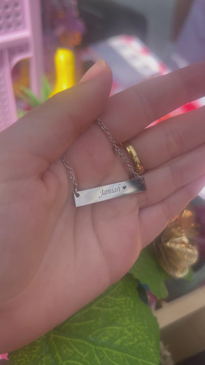 Engraved Bar Necklace, Gold or Silver, Stainless Steel