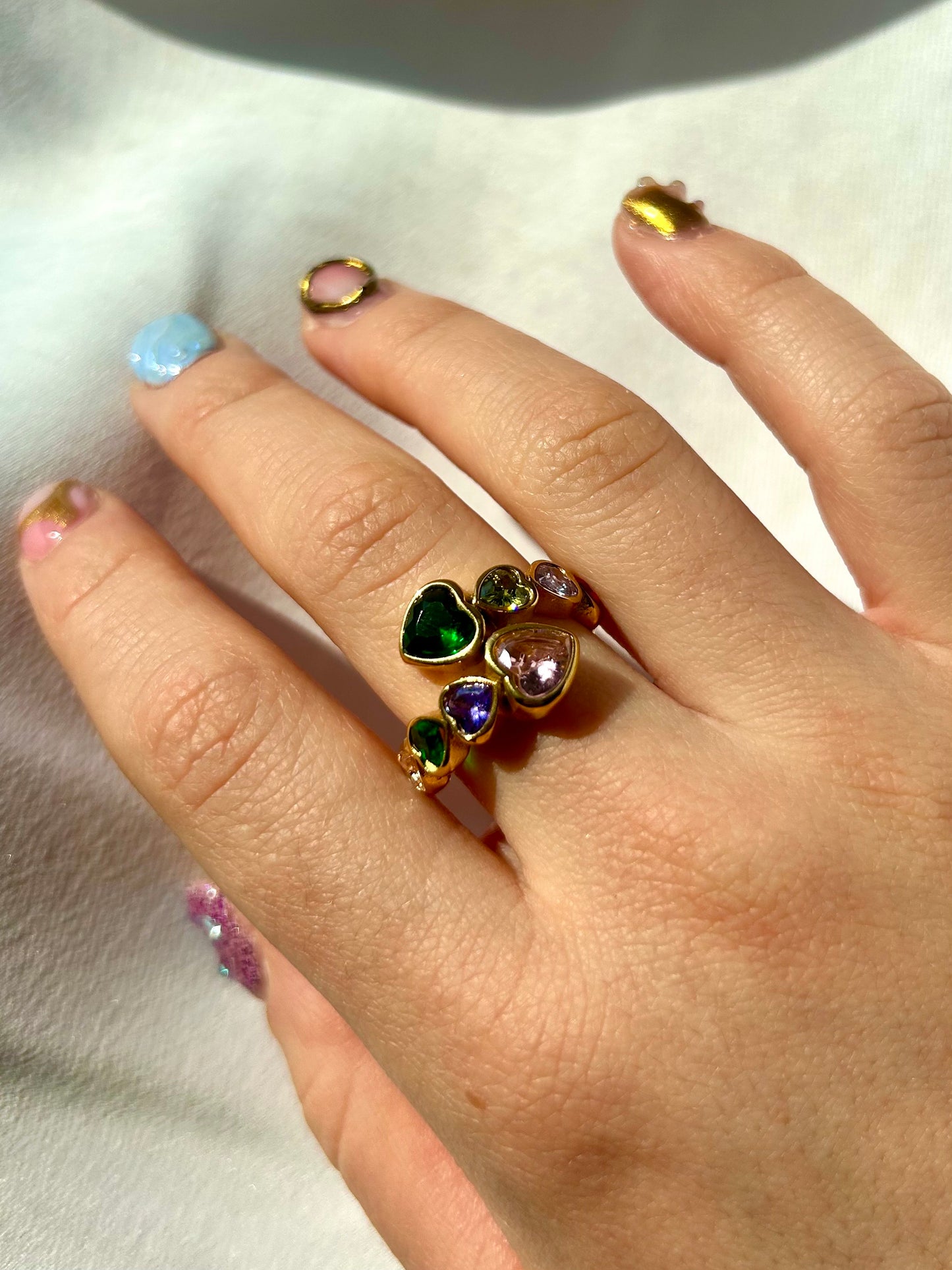 Adjustable rainbow ring for pride jewelry or colorful everyday wear